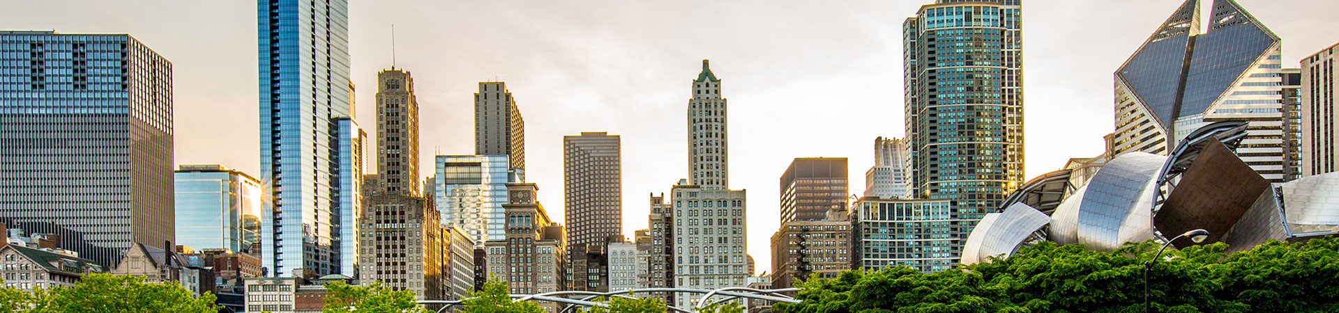 View of Chicago's Millennium Park and Michigan avenue skyscrapers