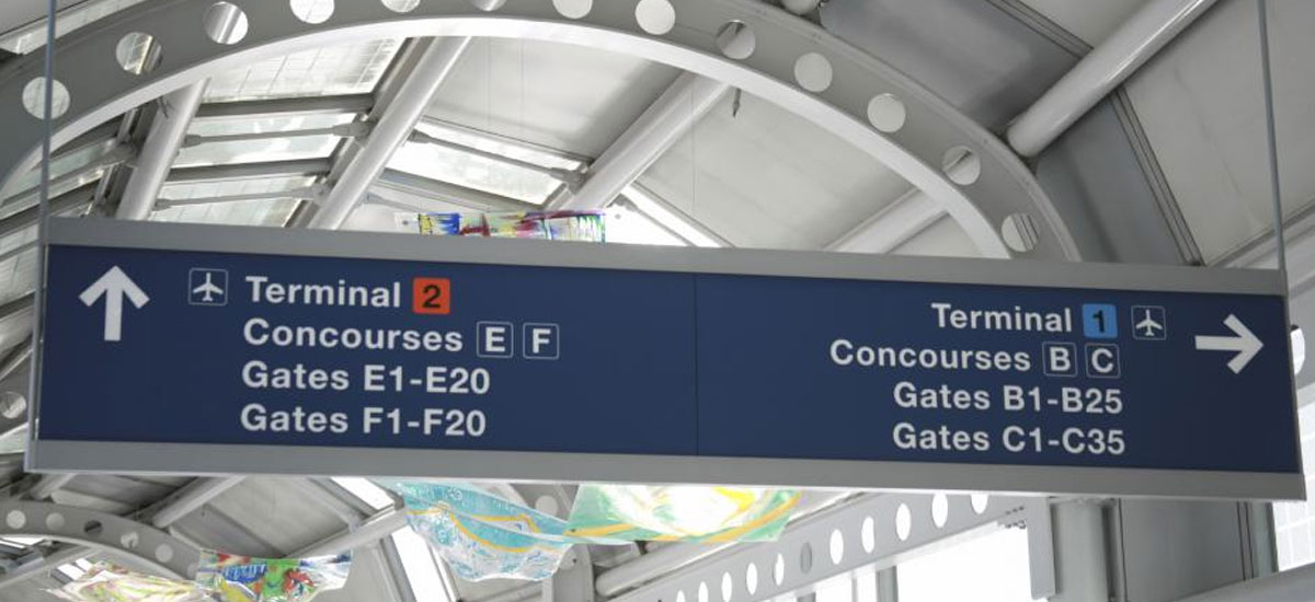 Chicago International Airport overhead signage